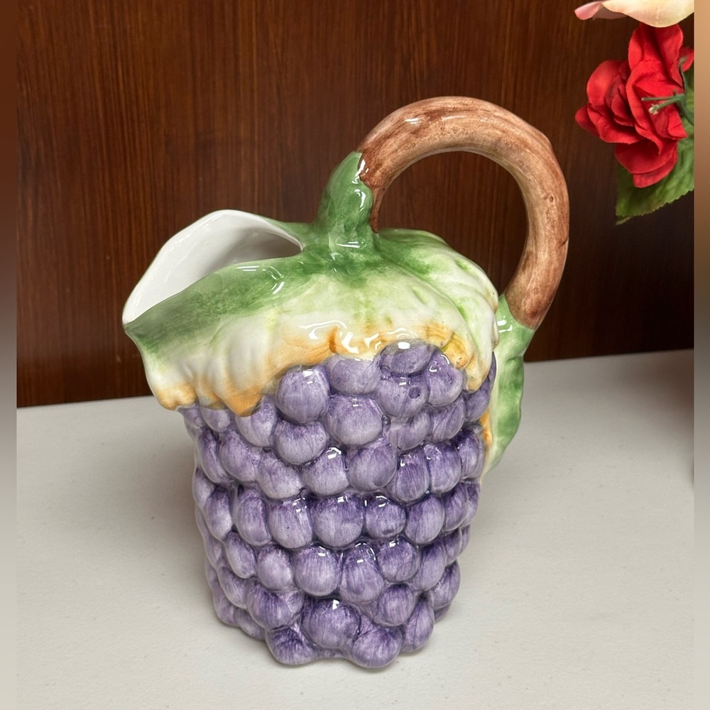 Vintage Majolica Pottery Embossed Grape shaped serving pitcher